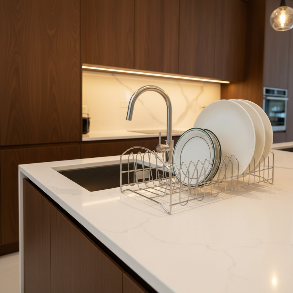 Dish rack beside sink