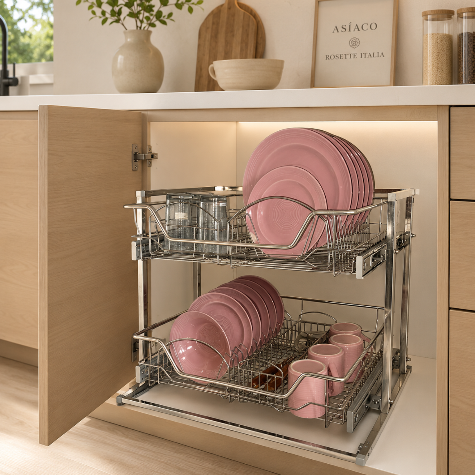 2 in 1 Pullout Soft Close  All Purpose Kitchen Organizer w/ Stand